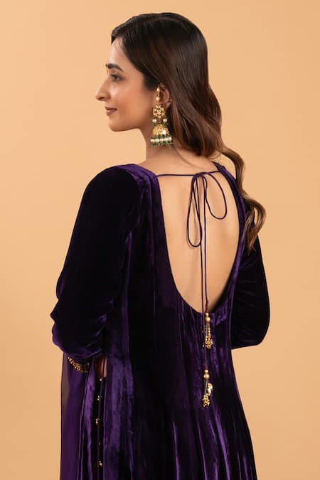 Rirasa Purple Velvet, Organza Sequins Round Neck Embellished Anarkali Set Online at Aza Fashions Rirasa_Purple Velvet, Organza Sequins Round Neck Embellished Anarkali Set _Online_at_Aza_Fashions