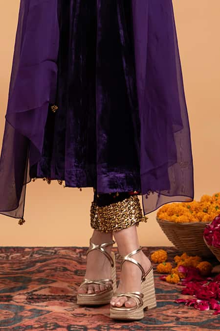 Buy Rirasa Purple Velvet, Organza Sequins Round Neck Embellished Anarkali Set Online at Aza Fashions Buy_Rirasa_Purple Velvet, Organza Sequins Round Neck Embellished Anarkali Set _Online_at_Aza_Fashions