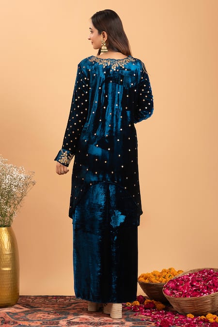 Rirasa Gul Embroidered Velvet Kurta & Draped Skirt 