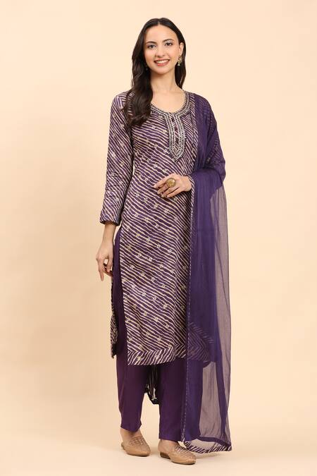 Mamicha Purple Cotton Round Neck Violet Printed Embroidered Kurta Set Online at Aza Fashions Mamicha_Purple Cotton Round Neck Violet Printed Embroidered Kurta Set_Online_at_Aza_Fashions