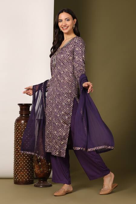 Buy Mamicha Purple Cotton Round Neck Violet Printed Embroidered Kurta Set Online at Aza Fashions Buy_Mamicha_Purple Cotton Round Neck Violet Printed Embroidered Kurta Set_Online_at_Aza_Fashions