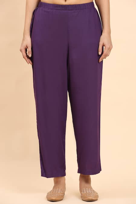 Mamicha Purple Cotton Round Neck Violet Printed Embroidered Kurta Set at Aza Fashions Mamicha_Purple Cotton Round Neck Violet Printed Embroidered Kurta Set_at_Aza_Fashions