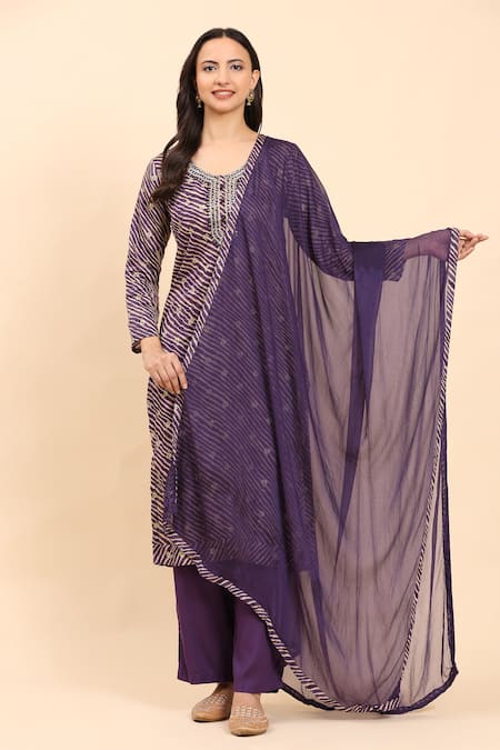Buy Mamicha Purple Cotton Round Neck Violet Printed Embroidered Kurta Set Buy_Mamicha_Purple Cotton Round Neck Violet Printed Embroidered Kurta Set