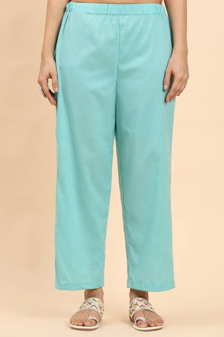 Buy Mamicha Blue Cotton Embroidery Round Neck Floral Vine Kurta Palazzo Set Online at Aza Fashions Buy_Mamicha_Blue Cotton Embroidery Round Neck Floral Vine Kurta Palazzo Set_Online_at_Aza_Fashions