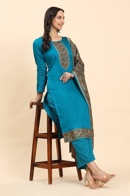 Buy Mamicha Green Cotton Sequins, Embroidery Round Neck Kurta Palazzo Set Online at Aza Fashions Buy_Mamicha_Green Cotton Sequins, Embroidery Round Neck Kurta Palazzo Set_Online_at_Aza_Fashions