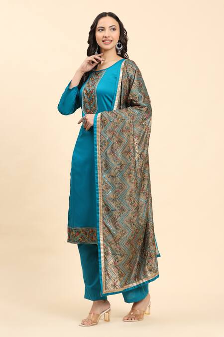 Mamicha Green Cotton Sequins, Embroidery Round Neck Kurta Palazzo Set at Aza Fashions Mamicha_Green Cotton Sequins, Embroidery Round Neck Kurta Palazzo Set_at_Aza_Fashions