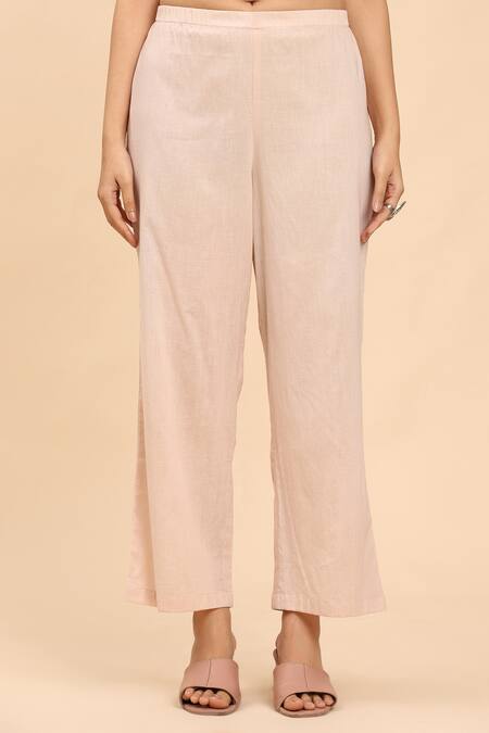 Shop_Mamicha_Beige Cotton Embroidery Round Neck Floral Kurta Palazzo Set_Online_at_Aza_Fashions