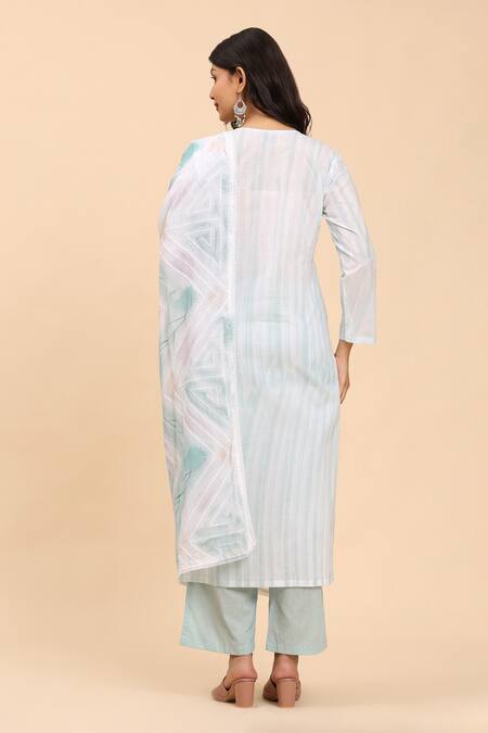 Shop_Mamicha_Green Cotton Embroidery Round Neck Floral Kurta Palazzo Set _at_Aza_Fashions