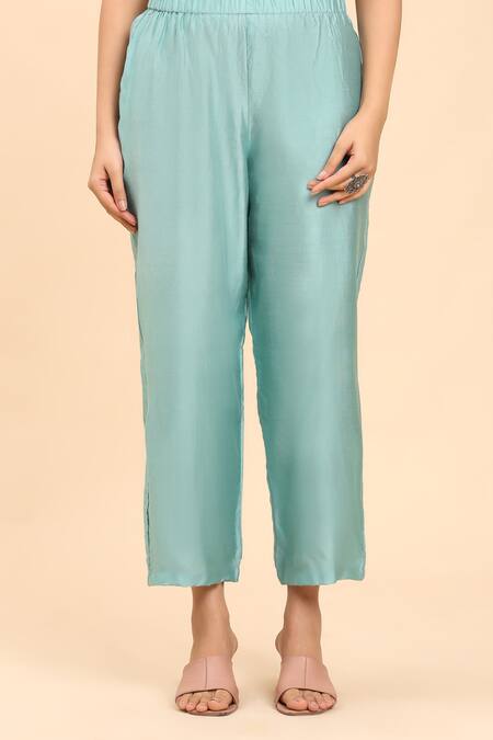 Mamicha_Blue Cotton Round Neck Paisley Embroidered Kurta Set With Dupatta_Online_at_Aza_Fashions