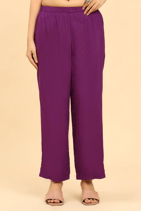 Mamicha Purple Cotton Embroidery Round Neck Yoke Stripe Print Kurta Set at Aza Fashions Mamicha_Purple Cotton Embroidery Round Neck Yoke Stripe Print Kurta Set_at_Aza_Fashions