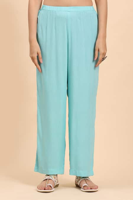 Mamicha_Blue Cotton Embroidery Round Neck Bird Motif Kurta Set_Online_at_Aza_Fashions