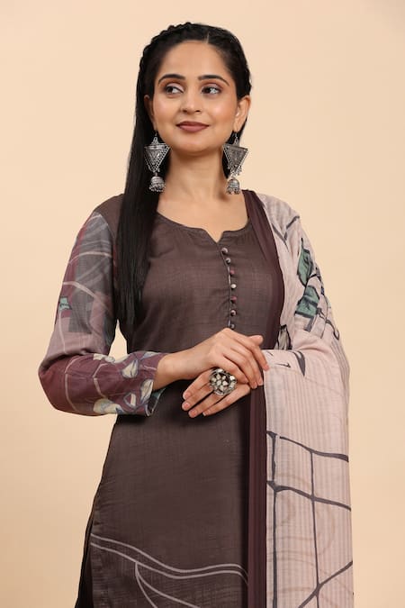 Mamicha Brown Cotton Abstract Floral Kurta Palazzo Set Online at Aza Fashions Mamicha_Brown Cotton Abstract Floral Kurta Palazzo Set_Online_at_Aza_Fashions