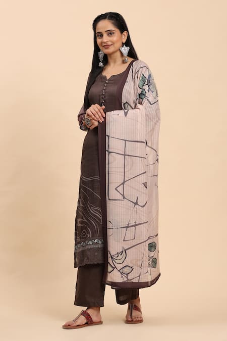 Buy Mamicha Brown Cotton Abstract Floral Kurta Palazzo Set Online at Aza Fashions Buy_Mamicha_Brown Cotton Abstract Floral Kurta Palazzo Set_Online_at_Aza_Fashions