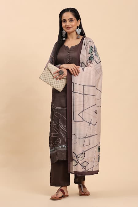 Mamicha Brown Cotton Abstract Floral Kurta Palazzo Set at Aza Fashions Mamicha_Brown Cotton Abstract Floral Kurta Palazzo Set_at_Aza_Fashions
