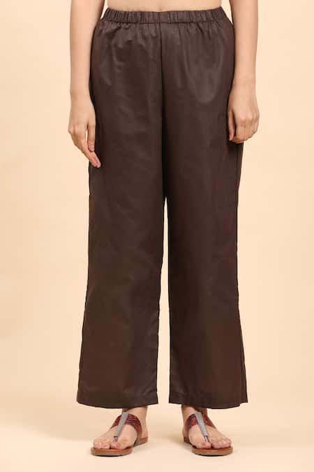 Shop Mamicha Brown Cotton Abstract Floral Kurta Palazzo Set Shop_Mamicha_Brown Cotton Abstract Floral Kurta Palazzo Set