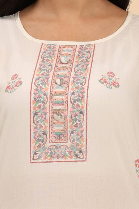 Buy Mamicha Off White Cotton Embroidery Round Neck Paisley Floral Kurta Palazzo Set Buy_Mamicha_Off White Cotton Embroidery Round Neck Paisley Floral Kurta Palazzo Set
