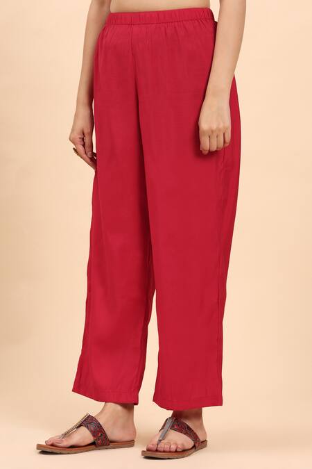 Mamicha Red Cotton Zari Round Neck Geometric Embroidered Kurta Palazzo Set Online at Aza Fashions Mamicha_Red Cotton Zari Round Neck Geometric Embroidered Kurta Palazzo Set_Online_at_Aza_Fashions