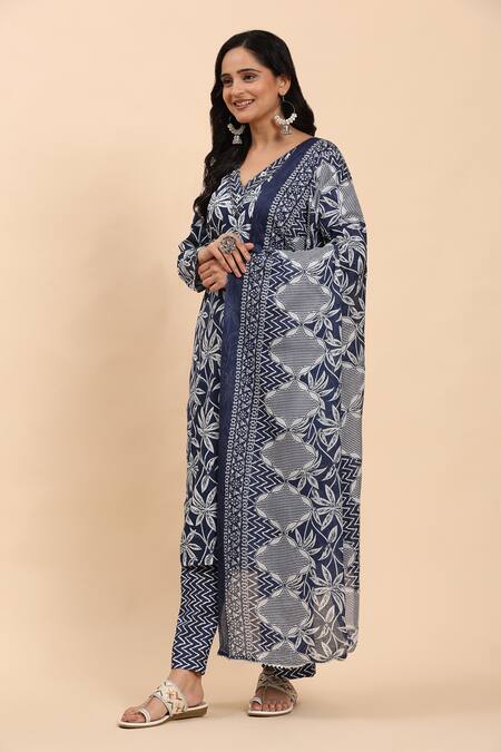 Shop Mamicha Blue Cotton Embroidery, Sequins, Cut Work, Floral Print Kurta Palazzo Set Online at Aza Fashions Shop_Mamicha_Blue Cotton Embroidery, Sequins, Cut Work, Floral Print Kurta Palazzo Set_Online_at_Aza_Fashions