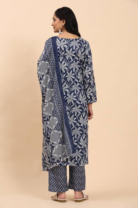 Shop Mamicha Blue Cotton Embroidery, Sequins, Cut Work, Floral Print Kurta Palazzo Set at Aza Fashions Shop_Mamicha_Blue Cotton Embroidery, Sequins, Cut Work, Floral Print Kurta Palazzo Set_at_Aza_Fashions