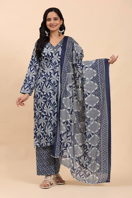 Mamicha Blue Cotton Embroidery, Sequins, Cut Work, Floral Print Kurta Palazzo Set at Aza Fashions Mamicha_Blue Cotton Embroidery, Sequins, Cut Work, Floral Print Kurta Palazzo Set_at_Aza_Fashions
