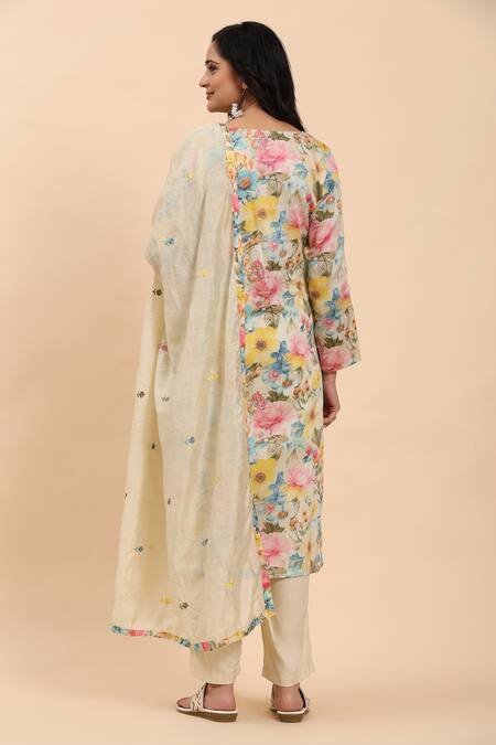 Shop Mamicha Multi Color Cotton Embroidery Round Neck Floral Bloom Kurta Set at Aza Fashions Shop_Mamicha_Multi Color Cotton Embroidery Round Neck Floral Bloom Kurta Set_at_Aza_Fashions