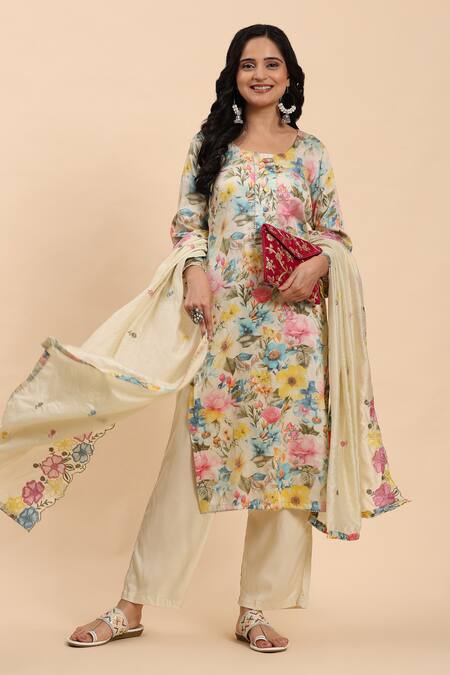 Buy Mamicha Multi Color Cotton Embroidery Round Neck Floral Bloom Kurta Set Online at Aza Fashions Buy_Mamicha_Multi Color Cotton Embroidery Round Neck Floral Bloom Kurta Set_Online_at_Aza_Fashions