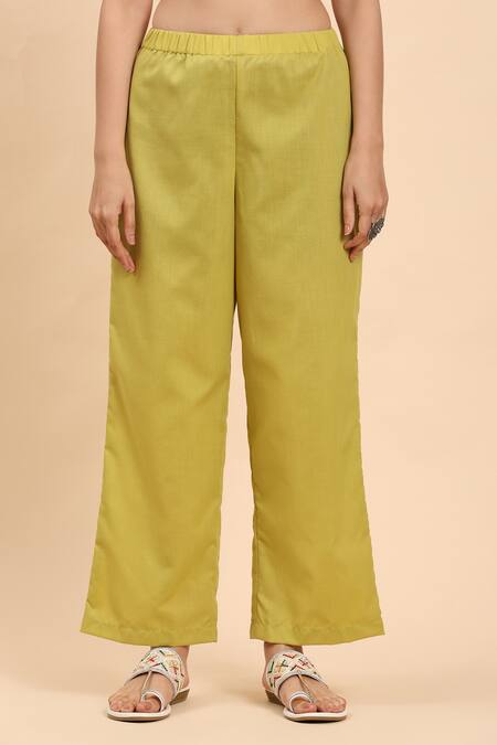 Buy Mamicha Green Cotton, Chiffon Embroidery Round Neck Floral Thread Kurta Set Buy_Mamicha_Green Cotton, Chiffon Embroidery Round Neck Floral Thread Kurta Set