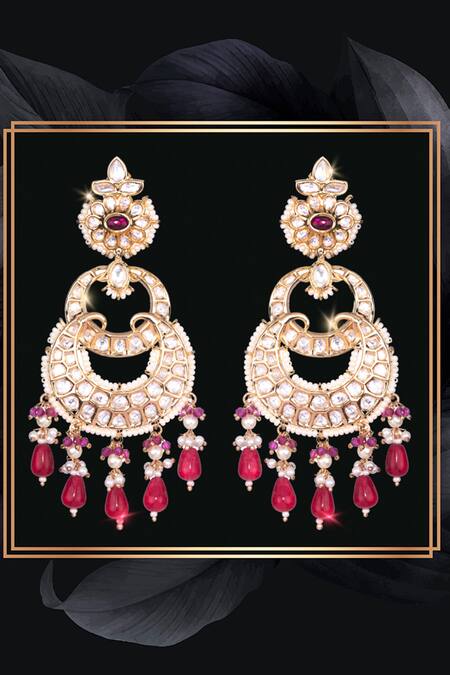 Nayaab By Sonia_Gold Plated Pearls, Beads, Stones Bloom Kundan Chandbalis _Online_at_Aza_Fashions