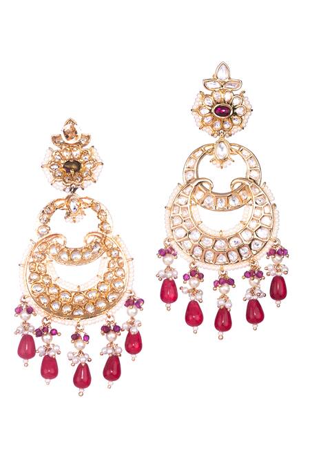 Buy_Nayaab By Sonia_Gold Plated Pearls, Beads, Stones Bloom Kundan Chandbalis _Online_at_Aza_Fashions