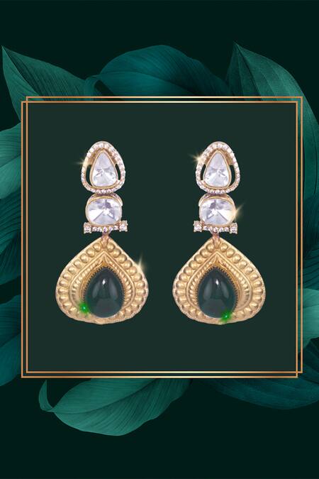 Buy Nayaab By Sonia Gold Plated Diamonds, Stones Polki Emerald Drop Earrings Online at Aza Fashions Buy_Nayaab By Sonia_Gold Plated Diamonds, Stones Polki Emerald Drop Earrings _Online_at_Aza_Fashions