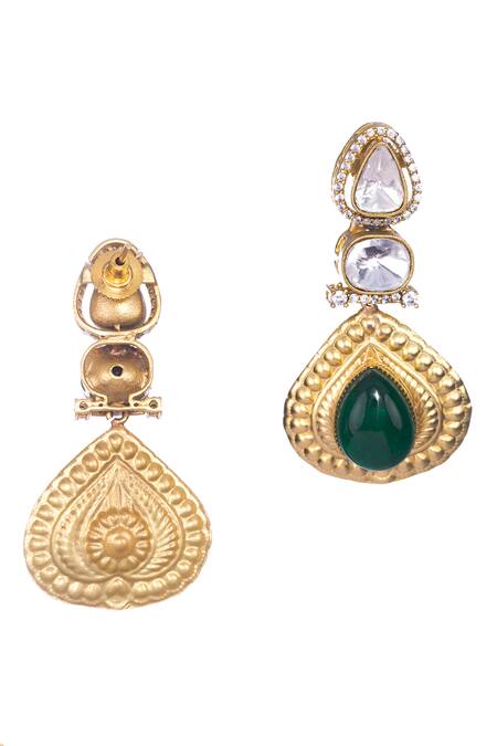 Nayaab By Sonia Gold Plated Diamonds, Stones Polki Emerald Drop Earrings at Aza Fashions Nayaab By Sonia_Gold Plated Diamonds, Stones Polki Emerald Drop Earrings _at_Aza_Fashions