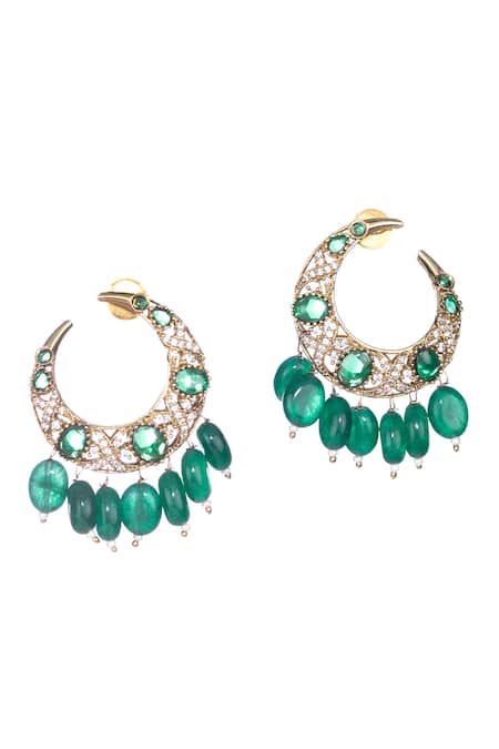 Nayaab By Sonia Gold Plated Emerald Moon Glow Chandbali Earrings Online at Aza Fashions Nayaab By Sonia_Gold Plated Emerald Moon Glow Chandbali Earrings _Online_at_Aza_Fashions