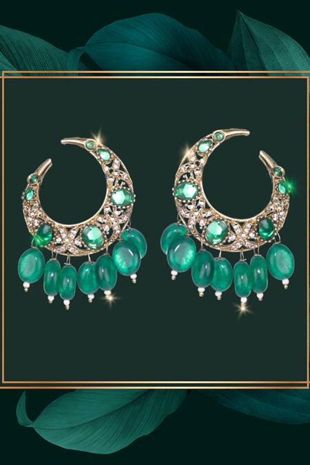 Buy Nayaab By Sonia Gold Plated Emerald Moon Glow Chandbali Earrings Online at Aza Fashions Buy_Nayaab By Sonia_Gold Plated Emerald Moon Glow Chandbali Earrings _Online_at_Aza_Fashions