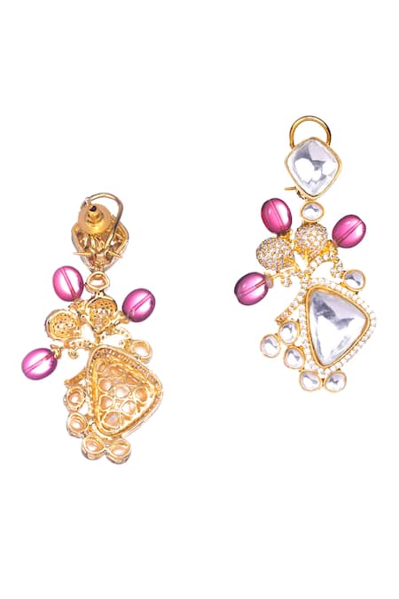 Shop Nayaab By Sonia Gold Plated Stones Golestan Radiance Dangler Earrings at Aza Fashions Shop_Nayaab By Sonia_Gold Plated Stones Golestan Radiance Dangler Earrings _at_Aza_Fashions