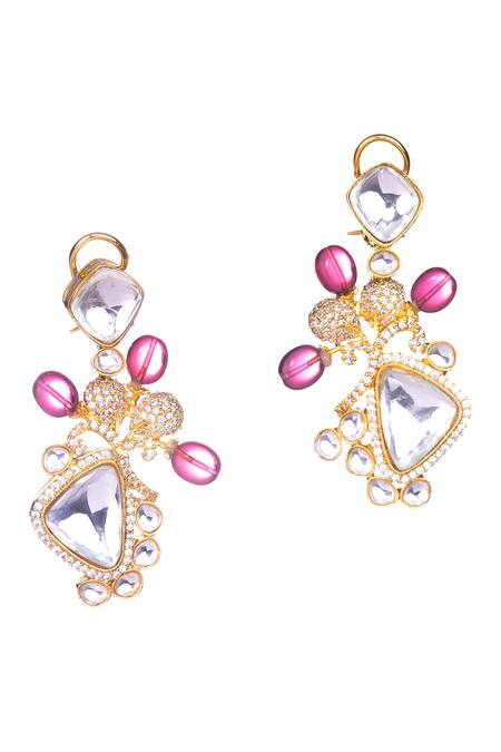 Nayaab By Sonia Gold Plated Stones Golestan Radiance Dangler Earrings Online at Aza Fashions Nayaab By Sonia_Gold Plated Stones Golestan Radiance Dangler Earrings _Online_at_Aza_Fashions