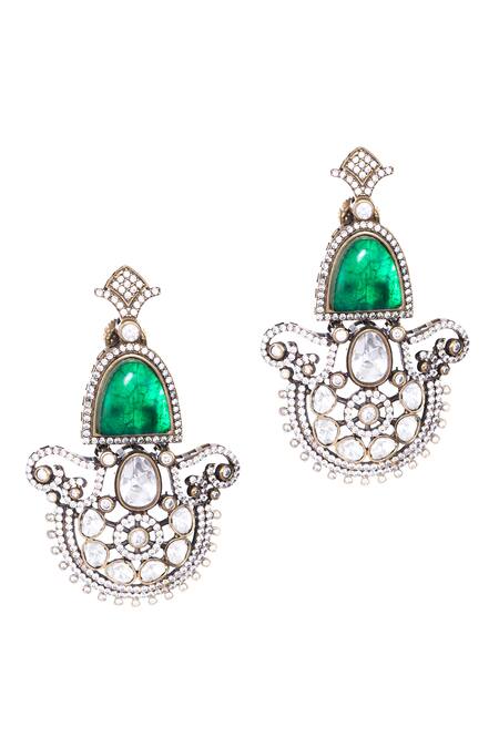 Nayaab By Sonia Silver Plated Pearls, Stones Majesty Polki Earrings Online at Aza Fashions Nayaab By Sonia_Silver Plated Pearls, Stones Majesty Polki Earrings _Online_at_Aza_Fashions