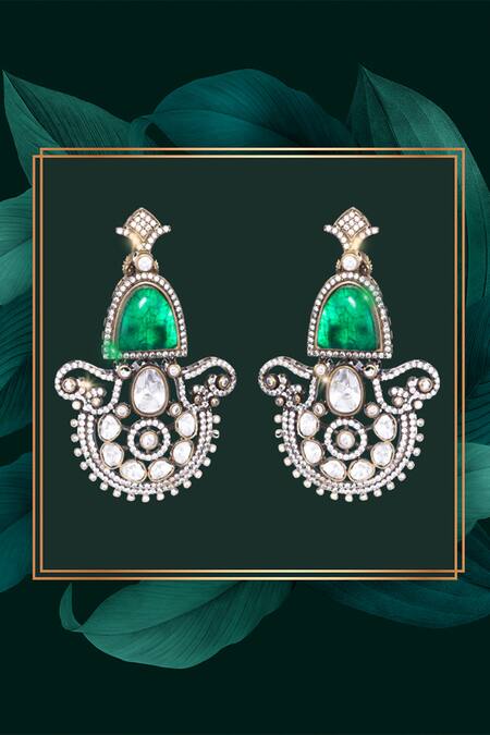 Shop Nayaab By Sonia Silver Plated Pearls, Stones Majesty Polki Earrings Online at Aza Fashions Shop_Nayaab By Sonia_Silver Plated Pearls, Stones Majesty Polki Earrings _Online_at_Aza_Fashions