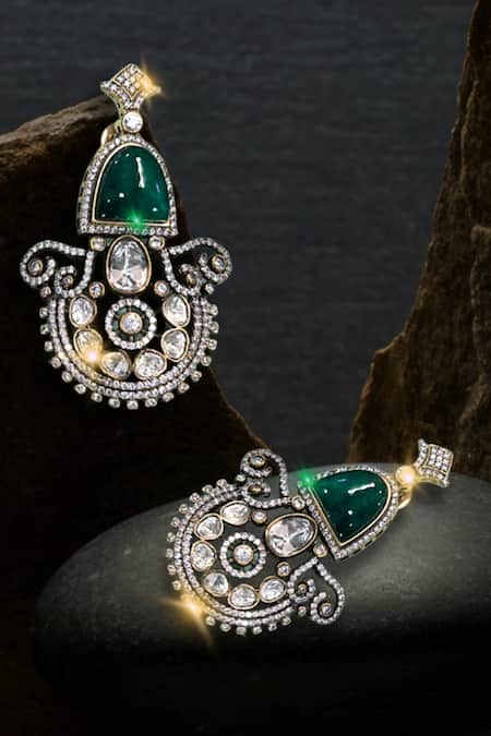 Nayaab By Sonia Silver Plated Pearls, Stones Majesty Polki Earrings at Aza Fashions Nayaab By Sonia_Silver Plated Pearls, Stones Majesty Polki Earrings _at_Aza_Fashions