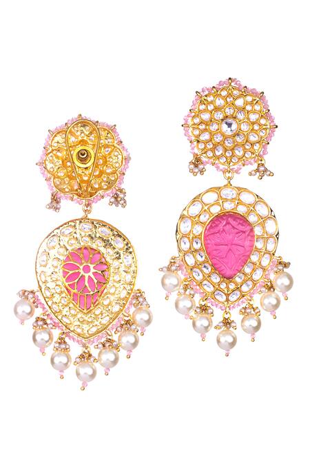 Shop_Nayaab By Sonia_Gold Plated Stones Embellished Drop Earrings _Online_at_Aza_Fashions