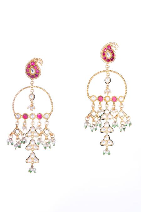 Shop Nayaab By Sonia Gold Plated Kundan Pearl Chandbalis at Aza Fashions Shop_Nayaab By Sonia_Gold Plated Kundan Pearl Chandbalis _at_Aza_Fashions