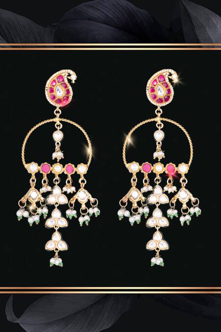 Nayaab By Sonia Gold Plated Kundan Pearl Chandbalis Online at Aza Fashions Nayaab By Sonia_Gold Plated Kundan Pearl Chandbalis _Online_at_Aza_Fashions