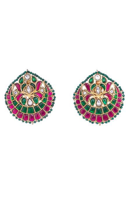 Nayaab By Sonia_Gold Plated Stones Jadau Kundan Crest Studs_Online_at_Aza_Fashions