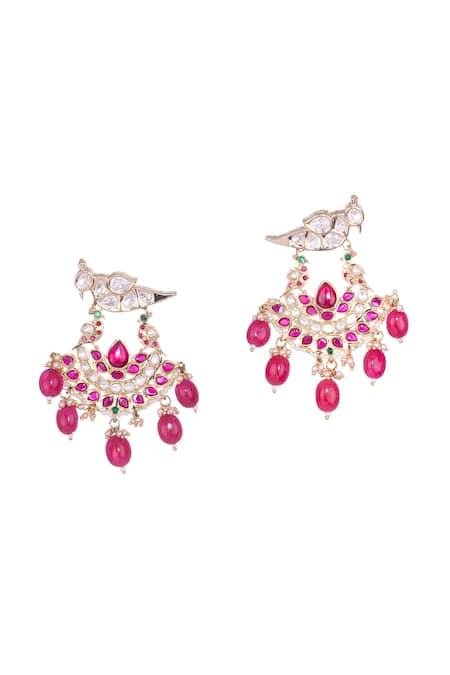 Nayaab By Sonia_Gold Plated Stones Polki Kundan Chandbali Earrings _Online_at_Aza_Fashions