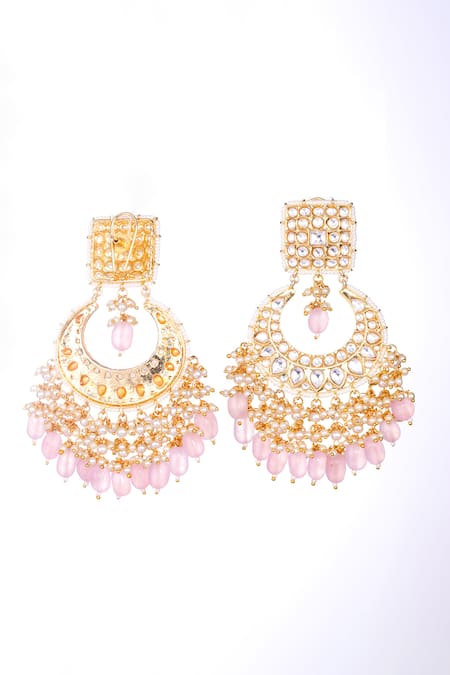 Shop Nayaab By Sonia Gold Plated Stones Kundan Polki Chandbali Earrings at Aza Fashions Shop_Nayaab By Sonia_Gold Plated Stones Kundan Polki Chandbali Earrings _at_Aza_Fashions