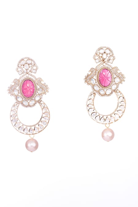 Nayaab By Sonia_Gold Plated Pearls, Stones And Polki Chandbali Earrings _Online_at_Aza_Fashions
