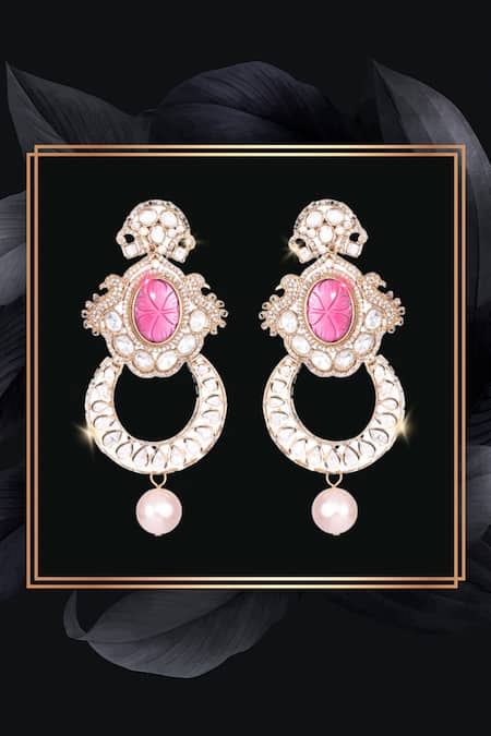 Buy_Nayaab By Sonia_Gold Plated Pearls, Stones And Polki Chandbali Earrings _Online_at_Aza_Fashions
