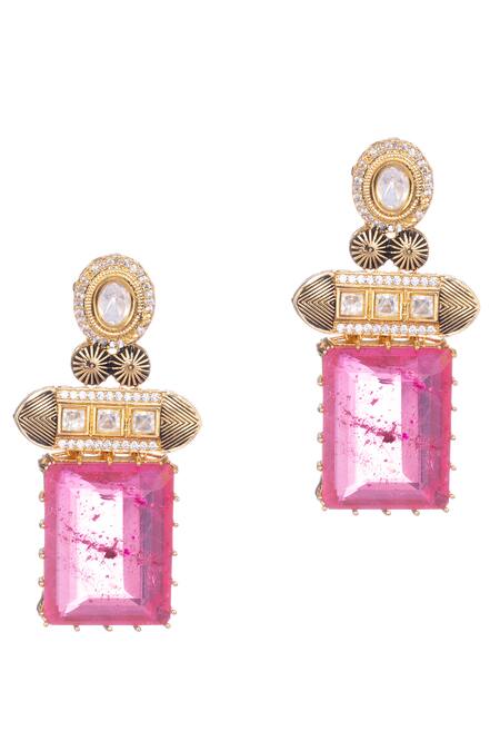 Nayaab By Sonia_Gold Plated Diamonds, Stones Polki Embellished Drop Earrings _Online_at_Aza_Fashions