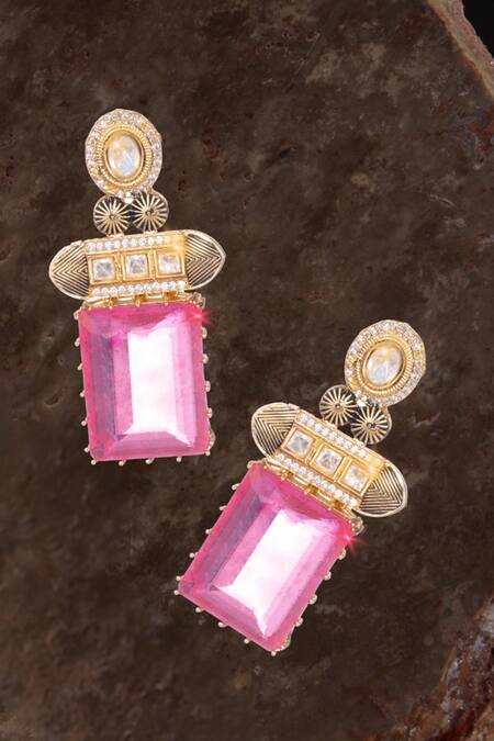 Buy_Nayaab By Sonia_Gold Plated Diamonds, Stones Polki Embellished Drop Earrings _Online_at_Aza_Fashions
