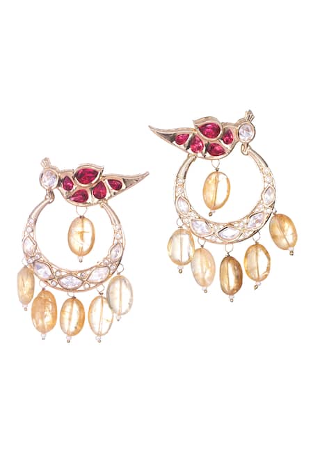 Buy_Nayaab By Sonia_Gold Plated Pearls Bird Charm Chandbalis _Online_at_Aza_Fashions