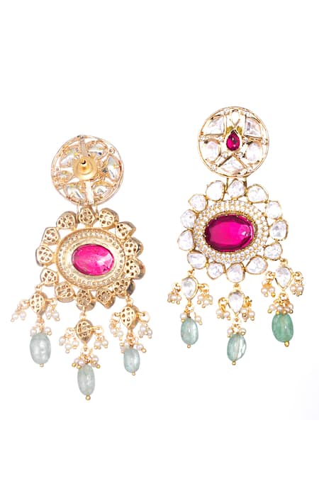 Shop Nayaab By Sonia Gold Plated Zari, Stones Blossom Jaal Danglers at Aza Fashions Shop_Nayaab By Sonia_Gold Plated Zari, Stones Blossom Jaal Danglers _at_Aza_Fashions